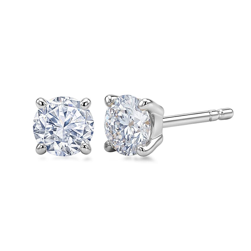 EverTrue Moissanite 2.40 ctw Classic Solitaire Earrings, Ring (Size 7.00) and Pendant in Platinum Bond with Stainless Steel Necklace 20 Inches