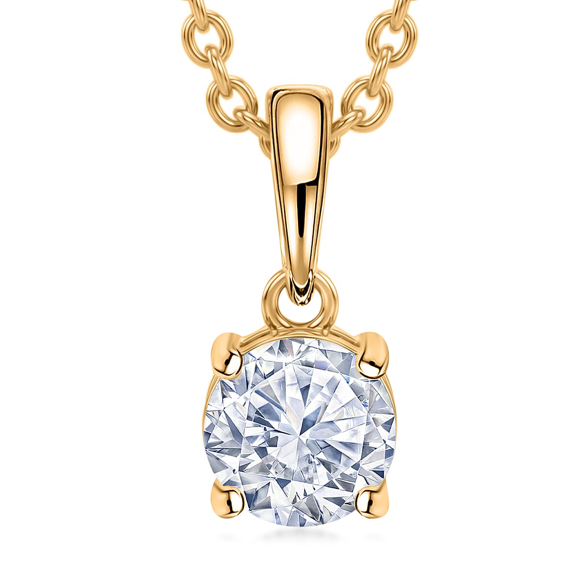 EverTrue Moissanite 2.30 ctw Earrings, Ring (Size 5.00) and Pendant in 18K YG Plated with ION Plated YG Stainless Steel Necklace 20 Inches image number 6