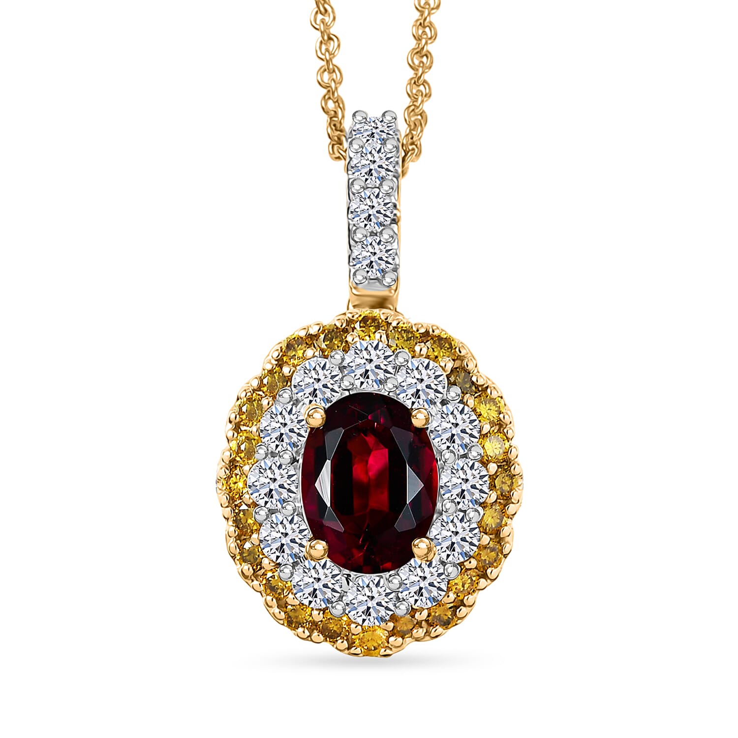 Certified & Appraised AAA Ouro Fino Rubellite and Luxuriant Lab Grown Yellow and White Diamond (IR) (SI) 2.35 ctw Pendant Neckla
