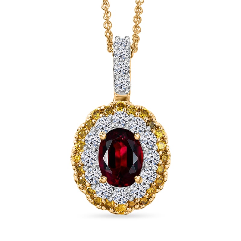 Certified & Appraised AAA Ouro Fino Rubellite and Luxuriant Lab Grown Yellow and White Diamond (IR) (SI) 2.35 ctw Pendant Necklace in 10K Yellow Gold 20 Inches