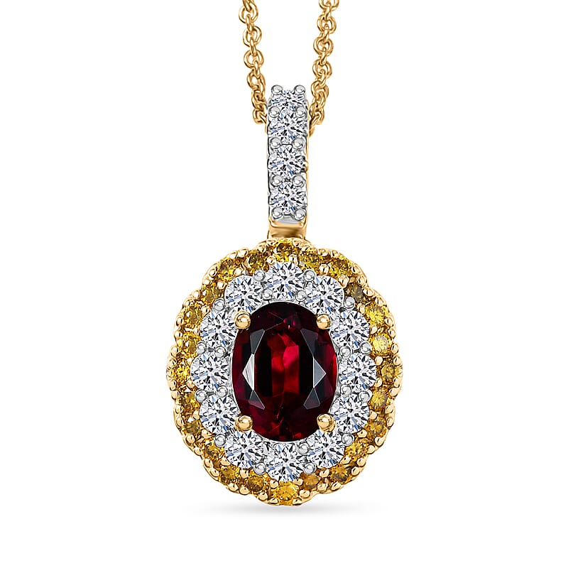 Certified & Appraised AAA Ouro Fino Rubellite and Luxuriant Lab Grown Yellow and White Diamond (IR) (SI) 2.35 ctw Pendant Necklace in 10K Yellow Gold 20 Inches