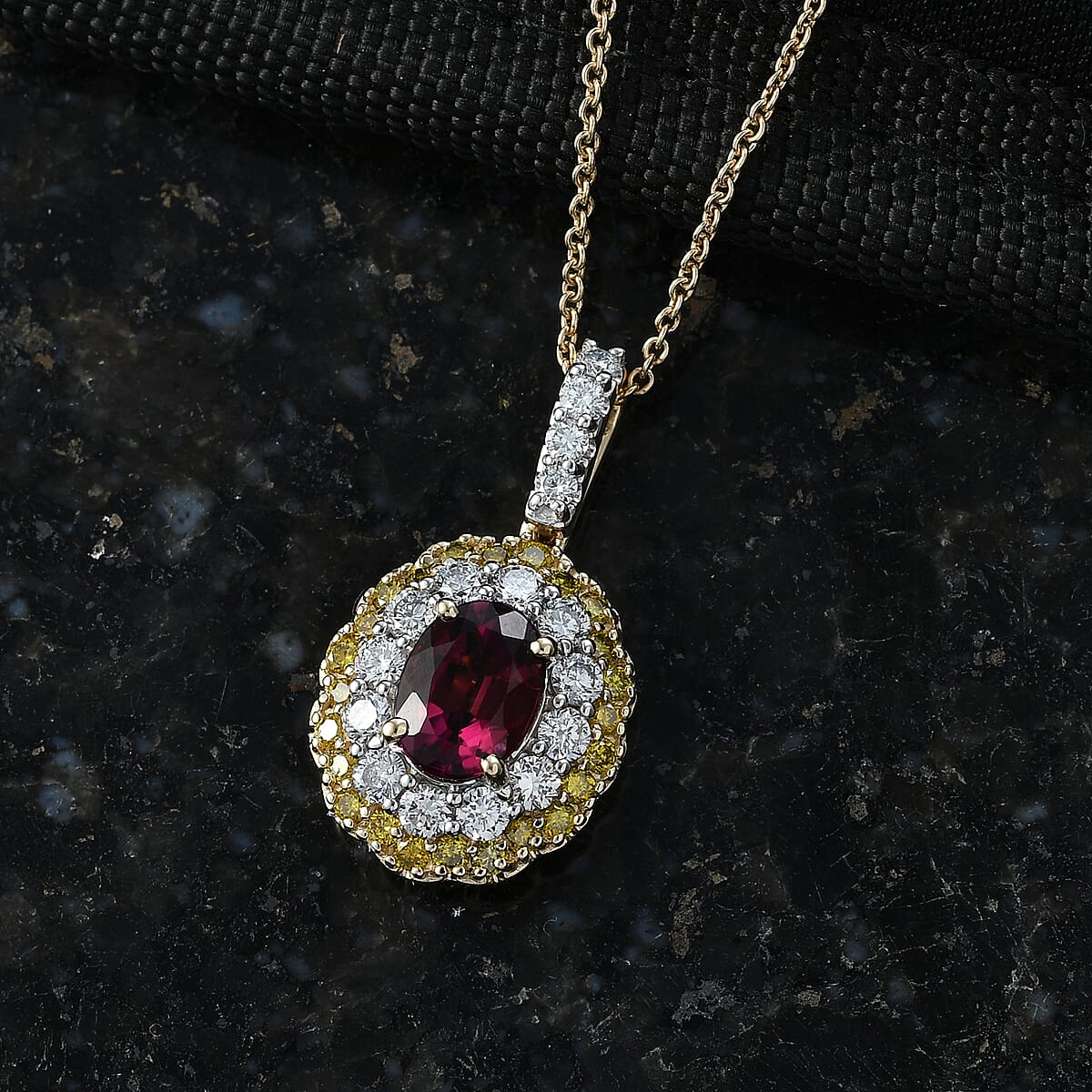 AAA Ouro Fino Rubellite and Luxuriant Lab Grown Yellow and White Diamond (IR) (SI) 2.30 ctw Pendant Necklace in 10K Yellow Gold 20 Inches image number 1