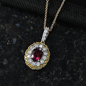 AAA Ouro Fino Rubellite and Luxuriant Lab Grown Yellow and White Diamond (IR) (SI) 2.30 ctw Pendant Necklace in 10K Yellow Gold 20 Inches