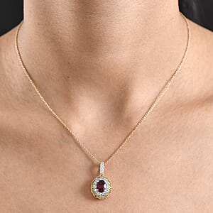AAA Ouro Fino Rubellite and Luxuriant Lab Grown Yellow and White Diamond (IR) (SI) 2.30 ctw Pendant Necklace in 10K Yellow Gold 20 Inches
