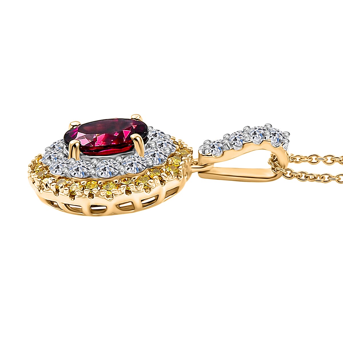 AAA Ouro Fino Rubellite and Luxuriant Lab Grown Yellow and White Diamond (IR) (SI) 2.30 ctw Pendant Necklace in 10K Yellow Gold 20 Inches image number 3