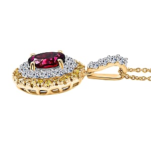 AAA Ouro Fino Rubellite and Luxuriant Lab Grown Yellow and White Diamond (IR) (SI) 2.30 ctw Pendant Necklace in 10K Yellow Gold 20 Inches