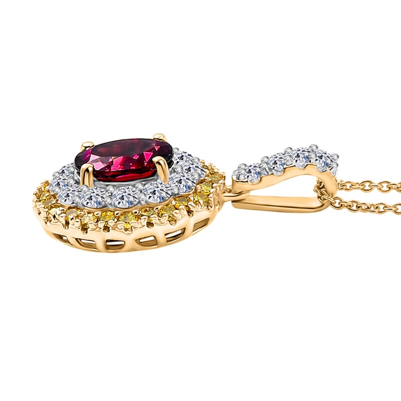 Certified & Appraised AAA Ouro Fino Rubellite and Luxuriant Lab Grown Yellow and White Diamond (IR) (SI) 2.35 ctw Pendant Necklace in 10K Yellow Gold 20 Inches