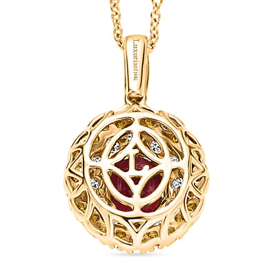 Certified & Appraised AAA Ouro Fino Rubellite and Luxuriant Lab Grown Yellow and White Diamond (IR) (SI) 2.35 ctw Pendant Necklace in 10K Yellow Gold 20 Inches