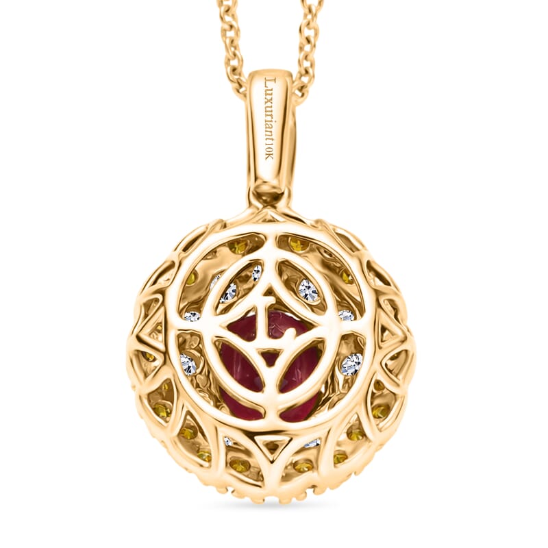 Certified & Appraised AAA Ouro Fino Rubellite and Luxuriant Lab Grown Yellow and White Diamond (IR) (SI) 2.35 ctw Pendant Necklace in 10K Yellow Gold 20 Inches