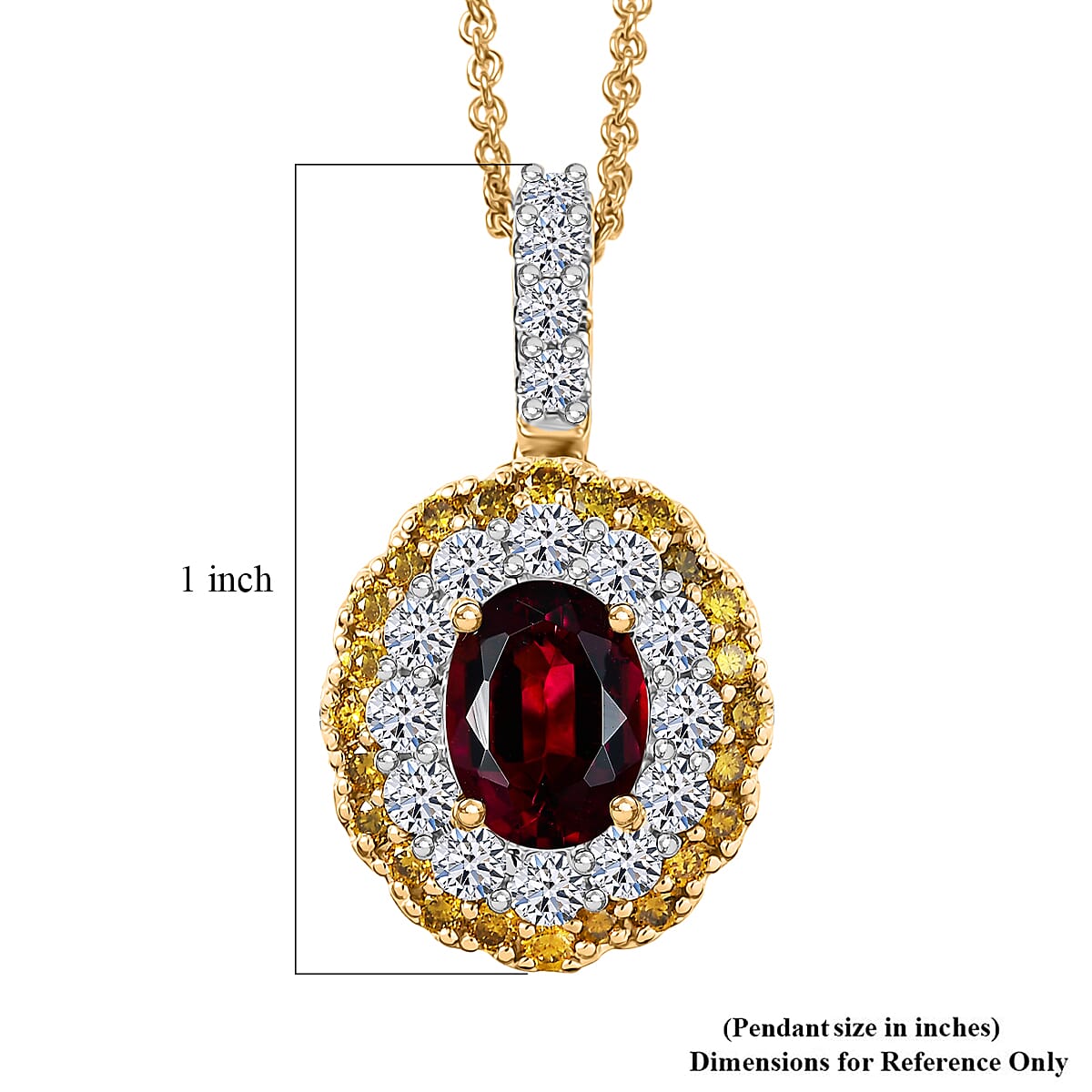 AAA Ouro Fino Rubellite and Luxuriant Lab Grown Yellow and White Diamond (IR) (SI) 2.35 ctw Pendant Necklace in 10K Yellow Gold 20 Inches