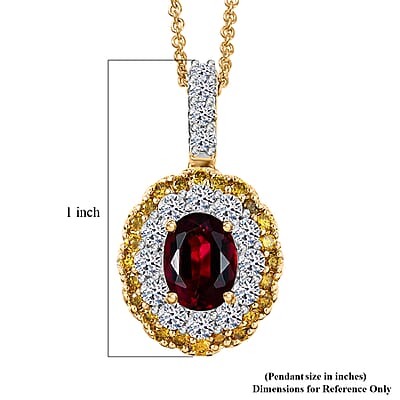 Certified & Appraised AAA Ouro Fino Rubellite and Luxuriant Lab Grown Yellow and White Diamond (IR) (SI) 2.35 ctw Pendant Necklace in 10K Yellow Gold 20 Inches