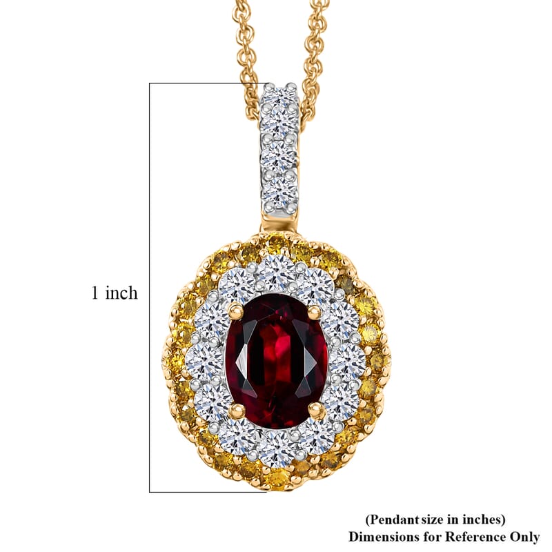 Certified & Appraised AAA Ouro Fino Rubellite and Luxuriant Lab Grown Yellow and White Diamond (IR) (SI) 2.35 ctw Pendant Necklace in 10K Yellow Gold 20 Inches