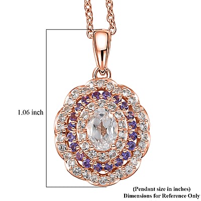 EverTrue Lab Created White and Purple Sapphire 2.30 ctw Royal Blush Halo Pendant in 18K RG Plated with ION Plated RG Stainless Steel Necklace 20 Inches