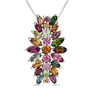 D'Joy Multi-Tourmaline 2.50 ctw Rainbow Blossom Pendant Necklace in Rhodium Over Sterling Silver 20 Inches (Del. In 8-10 Days)
