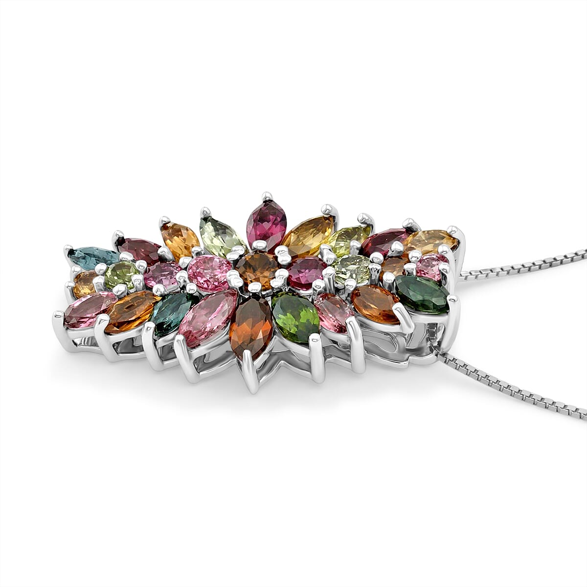 D'Joy Multi-Tourmaline 2.50 ctw Rainbow Blossom Pendant Necklace in Rhodium Over Sterling Silver 20 Inches (Del. In 8-10 Days) image number 3