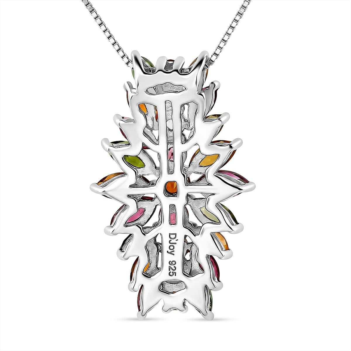 D'Joy Multi-Tourmaline 2.50 ctw Rainbow Blossom Pendant Necklace in Rhodium Over Sterling Silver 20 Inches