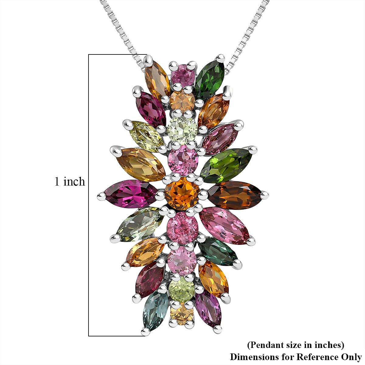 D'Joy Multi-Tourmaline 2.50 ctw Rainbow Blossom Pendant Necklace in Rhodium Over Sterling Silver 20 Inches (Del. In 8-10 Days) image number 5