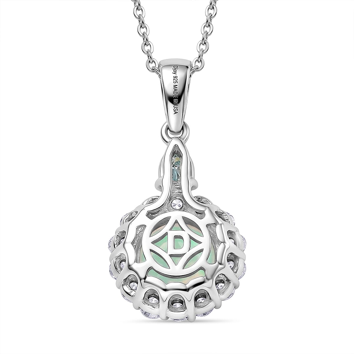 D'Joy Premium Ethiopian Welo Opal with Blue and White Moissanite 1.90 ctw Pendant Necklace in Rhodium Over Sterling Silver 20 Inches