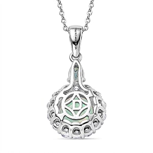 D'Joy Premium Ethiopian Welo Opal with Blue and White Moissanite 1.90 ctw Pendant Necklace in Rhodium Over Sterling Silver 20 Inches