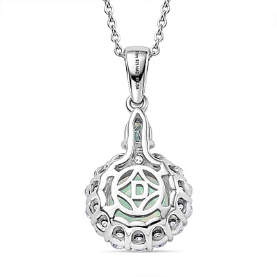 D'Joy Premium Ethiopian Welo Opal with Blue and White Moissanite 1.90 ctw Pendant Necklace in Rhodium Over Sterling Silver 20 Inches