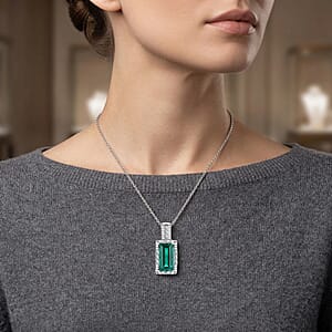 D'Joy Lab Grown Columbian Emerald and Moissanite 3.20 ctw Royal Garden Path Pendant Necklace in Rhodium Over Sterling Silver 20 Inches