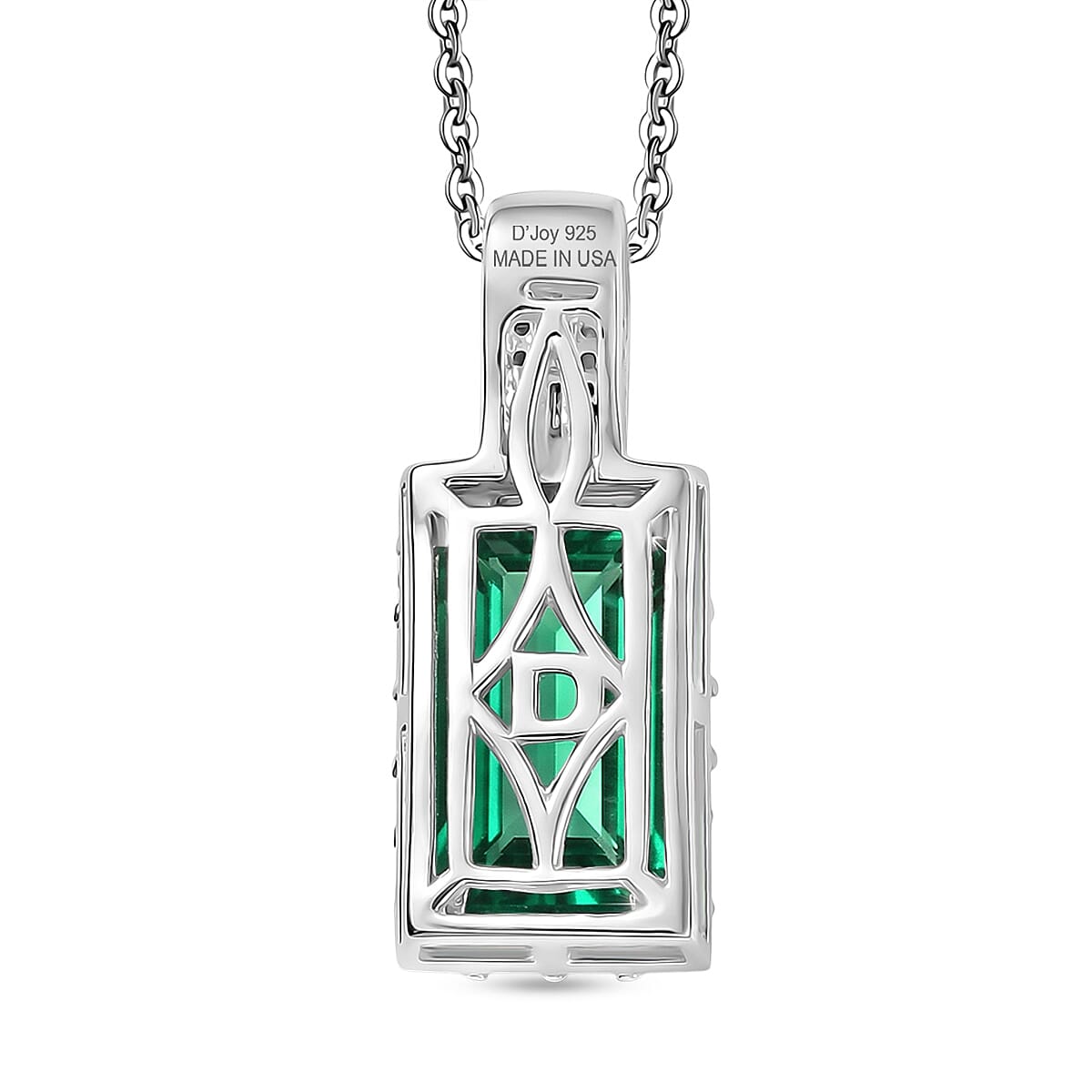 D'Joy Lab Grown Columbian Emerald and Moissanite 3.20 ctw Royal Garden Path Pendant Necklace in Rhodium Over Sterling Silver 20 Inches image number 4