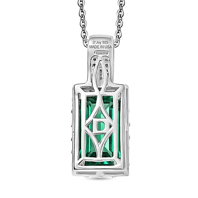D'Joy Lab Grown Colombian Emerald and Moissanite 3.20 ctw Royal Garden Path Pendant Necklace in Rhodium Over Sterling Silver 20 Inches
