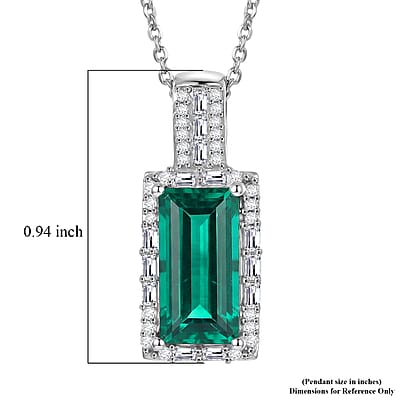 D'Joy Lab Grown Colombian Emerald and Moissanite 3.20 ctw Royal Garden Path Pendant Necklace in Rhodium Over Sterling Silver 20 Inches