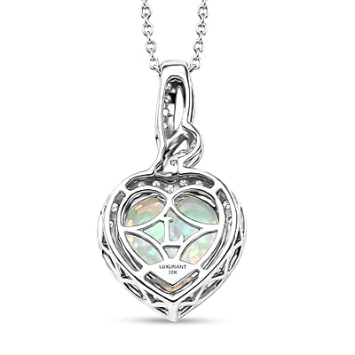 Certified & Appraised AAA Ethiopian Welo Opal and Luxuriant Lab Grown Diamond G-H SI 3.00 ctw Pendant Necklace in 10K White Gold 20 Inches