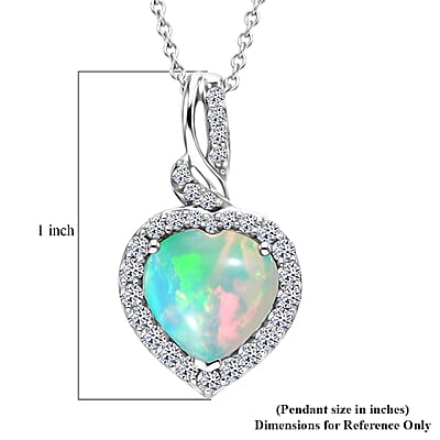 Certified & Appraised AAA Ethiopian Welo Opal and Luxuriant Lab Grown Diamond G-H SI 3.00 ctw Pendant Necklace in 10K White Gold 20 Inches