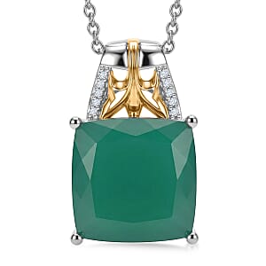 EverTrue Verde Onyx and White Zircon 11.50 ctw Pendant in 18K YG Plated and Platinum Bond with Stainless Steel Necklace 20 Inches