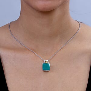 EverTrue Verde Onyx and White Zircon 11.50 ctw Pendant in 18K YG Plated and Platinum Bond with Stainless Steel Necklace 20 Inches