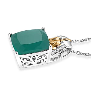 EverTrue Verde Onyx and White Zircon 11.50 ctw Pendant in 18K YG Plated and Platinum Bond with Stainless Steel Necklace 20 Inches
