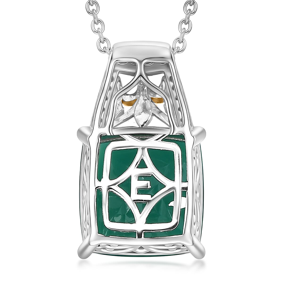 EverTrue Verde Onyx and White Zircon 11.50 ctw Wild Green Pendant in 18K YG Plated and Platinum Bond with Stainless Steel Necklace 20 Inches