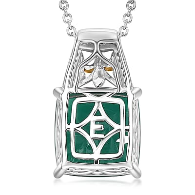 EverTrue Verde Onyx and White Zircon 11.50 ctw Wild Green Pendant in 18K YG Plated and Platinum Bond with Stainless Steel Necklace 20 Inches