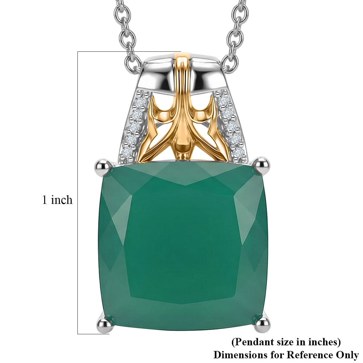 EverTrue Verde Onyx and White Zircon 11.50 ctw Wild Green Pendant in 18K YG Plated and Platinum Bond with Stainless Steel Necklace 20 Inches