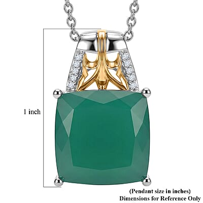 EverTrue Verde Onyx and White Zircon 11.50 ctw Wild Green Pendant in 18K YG Plated and Platinum Bond with Stainless Steel Necklace 20 Inches