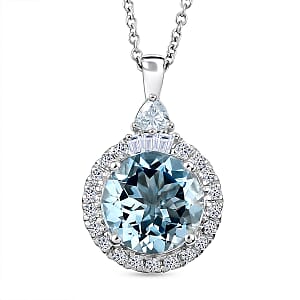 Certified & Appraised Luxuriant 10K White Gold AAA Mangoro Aquamarine, Lab Grown Diamond (GH, SI) Pendant Necklace (20 Inch) 2.87 ctw