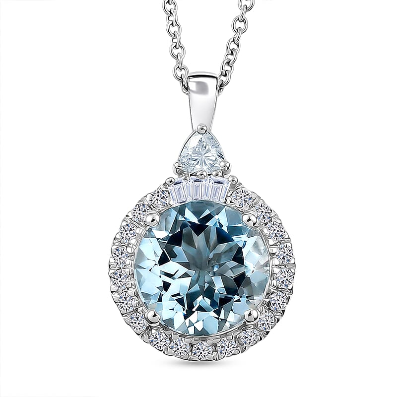 Certified & Appraised AAA Mangoro Aquamarine and Luxuriant Lab Grown Diamond G-H SI 2.90 ctw Pendant Necklace in 10K White Gold 20 Inches