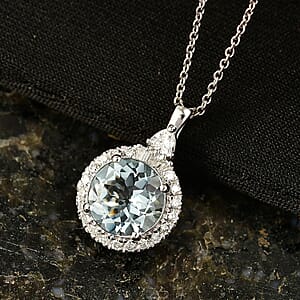 Certified & Appraised Luxuriant 10K White Gold AAA Mangoro Aquamarine, Lab Grown Diamond (GH, SI) Pendant Necklace (20 Inch) 2.87 ctw