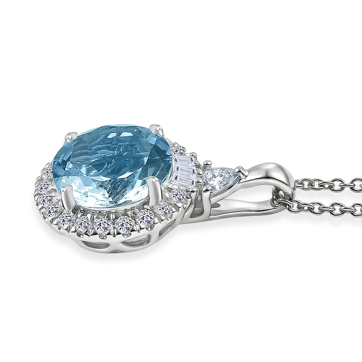 Certified & Appraised Luxuriant 10K White Gold AAA Mangoro Aquamarine, Lab Grown Diamond (GH, SI) Pendant Necklace (20 Inch) 2.87 ctw image number 3