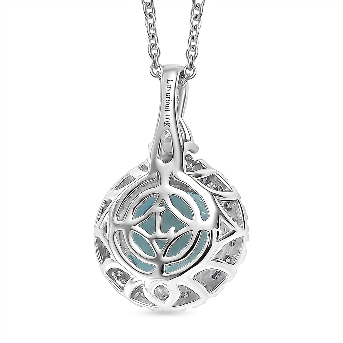 Certified & Appraised Luxuriant 10K White Gold AAA Mangoro Aquamarine, Lab Grown Diamond (GH, SI) Pendant Necklace (20 Inch) 2.87 ctw image number 4