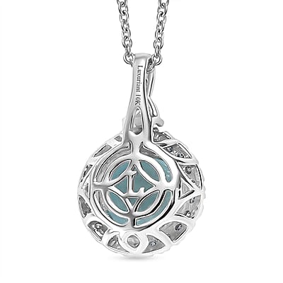 Certified & Appraised AAA Mangoro Aquamarine and Luxuriant Lab Grown Diamond G-H SI 2.90 ctw Pendant Necklace in 10K White Gold 20 Inches
