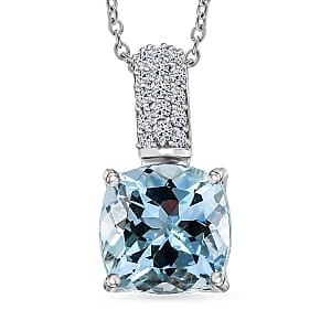Certified & Appraised AAA Mangoro Aquamarine and Luxuriant Lab Grown Diamond G-H SI 2.99 ctw Pendant Necklace in 10K White Gold (20 Inches) (Del. in 7-10 Days)
