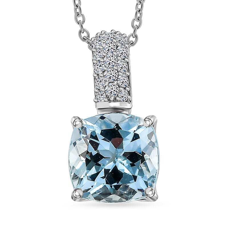 Certified & Appraised AAA Mangoro Aquamarine and Luxuriant Lab Grown Diamond G-H SI 2.99 ctw Pendant Necklace in 10K White Gold (20 Inches)