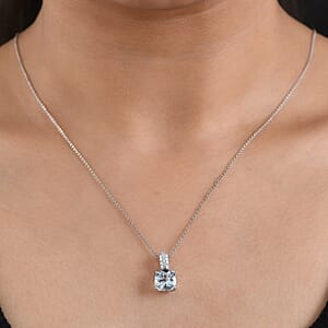 Certified & Appraised AAA Mangoro Aquamarine and Luxuriant Lab Grown Diamond G-H SI 2.99 ctw Pendant Necklace in 10K White Gold (20 Inches) (Del. in 7-10 Days)