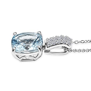 Certified & Appraised AAA Mangoro Aquamarine and Luxuriant Lab Grown Diamond G-H SI 2.99 ctw Pendant Necklace in 10K White Gold (20 Inches) (Del. in 7-10 Days)