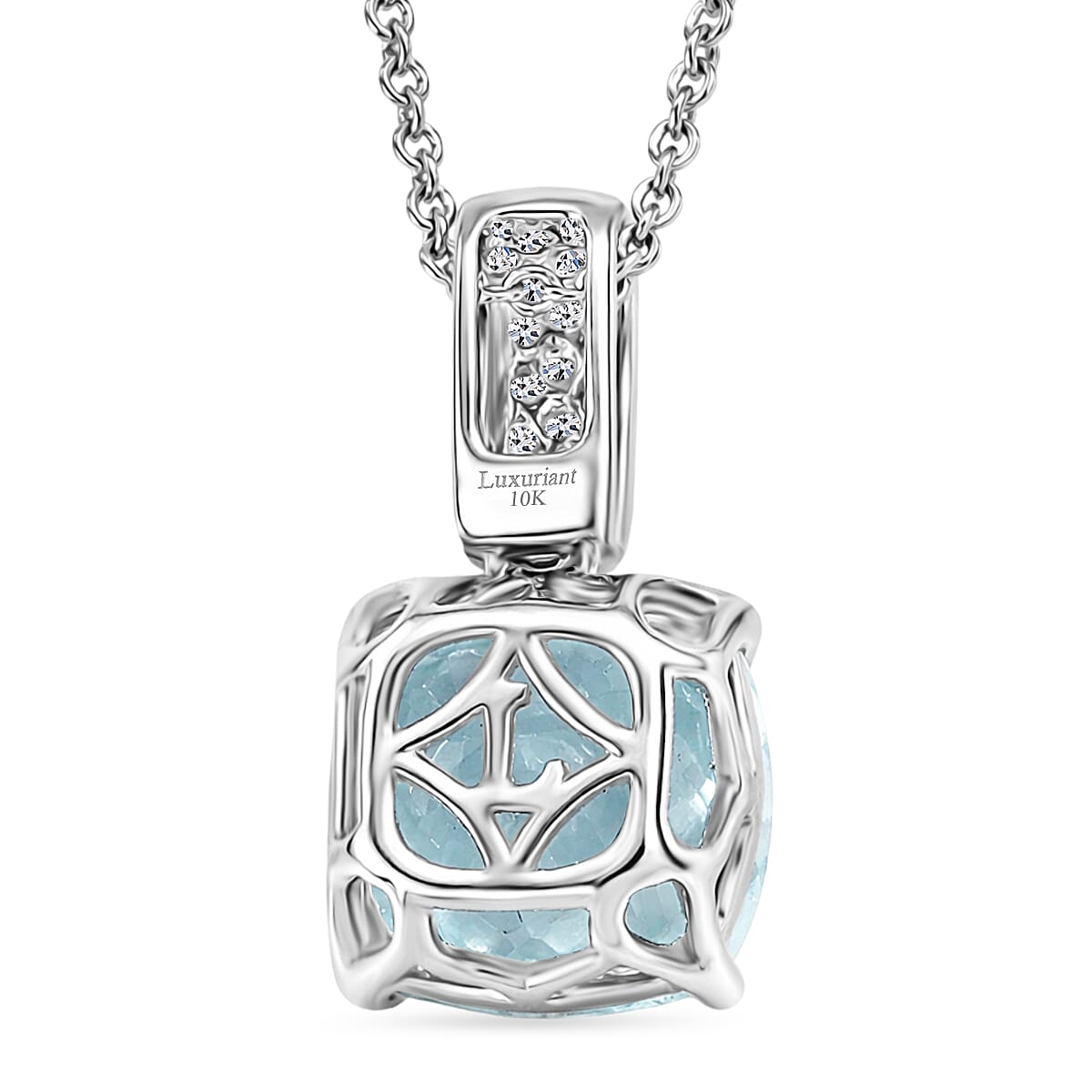 Certified & Appraised AAA Mangoro Aquamarine and Luxuriant Lab Grown Diamond G-H SI 2.99 ctw Pendant Necklace in 10K White Gold (20 Inches)