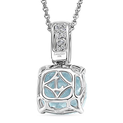 Certified & Appraised AAA Mangoro Aquamarine and Luxuriant Lab Grown Diamond G-H SI 2.99 ctw Pendant Necklace in 10K White Gold (20 Inches)