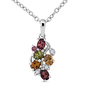 D'Joy Premium Multi-Tourmaline and White Zircon 1.00 ctw Pendant Necklace in Rhodium Over Sterling Silver (20 Inches) (Del. In 10-12 Days)